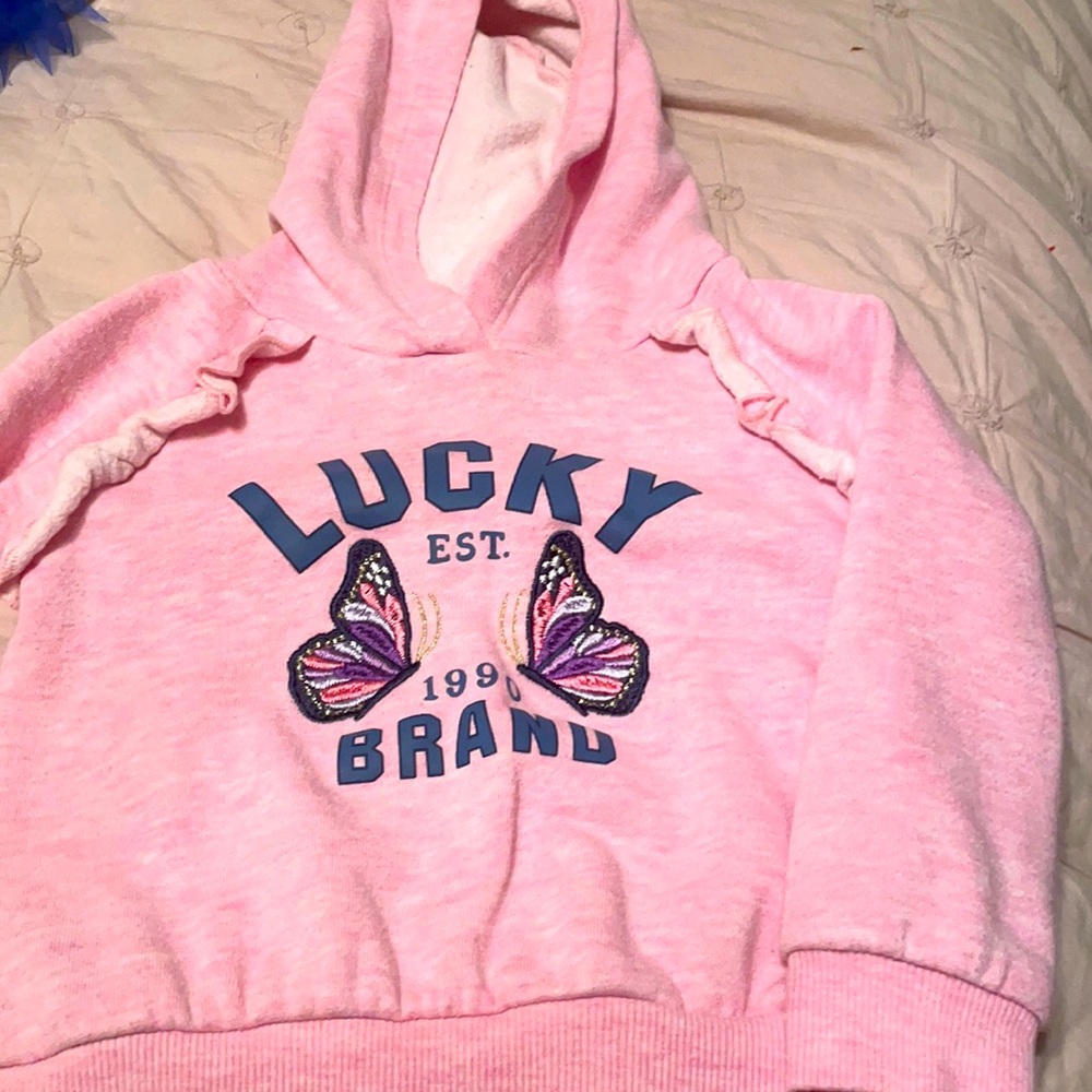 Lucky Brand hooded sweatshirt. Butterflies & logo front. Good used condition. *2
